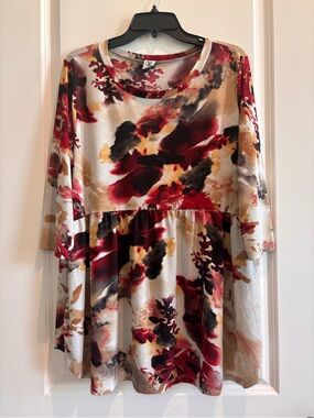 Sew In Love XL Watercolor Floral Babydoll Tunic Top 3/4 Sleeve